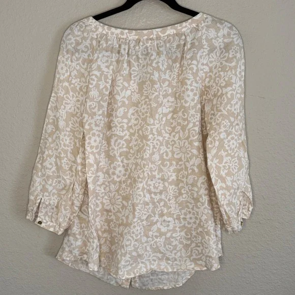 Charter Club Womens Large Linen Floral Ruffle Blouse Coastal Old Money‎ Preppy - Picture 2 of 6